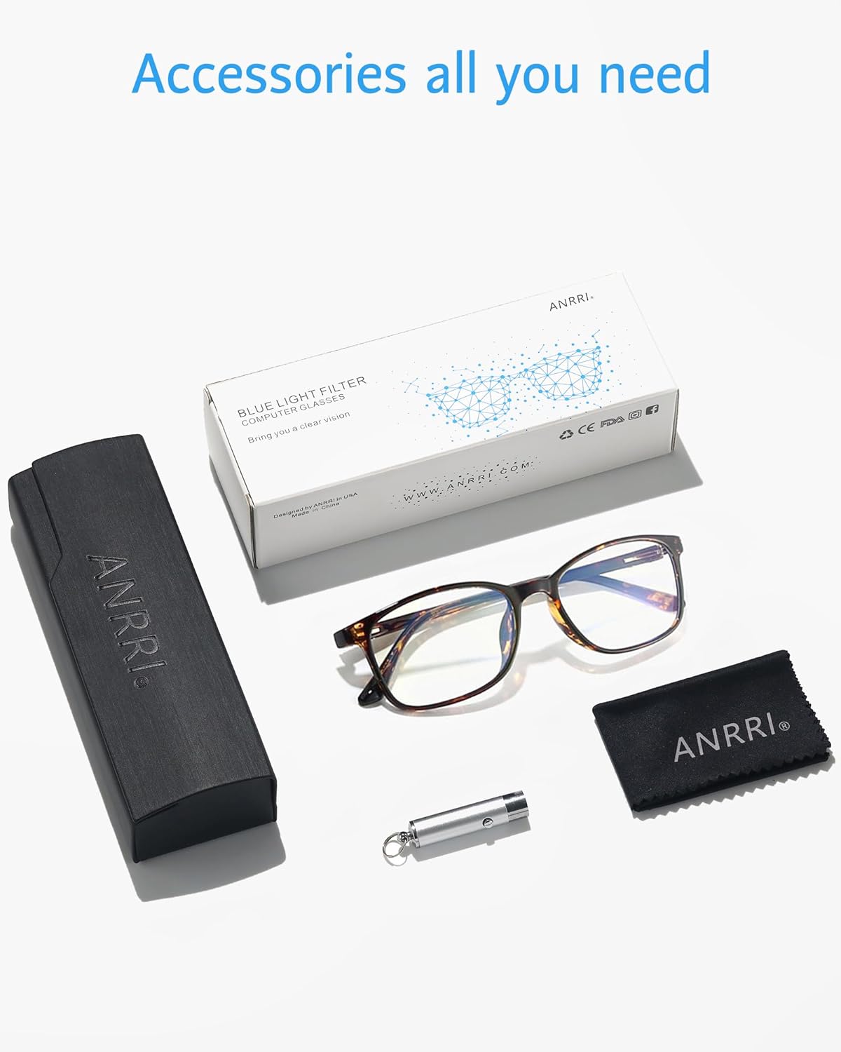 ANRRI Blue Light Blocking Glasses Anti Eyestrain UV Filter Computer Game Eyeglasses Lightweight Tortoise Frame - Image 6