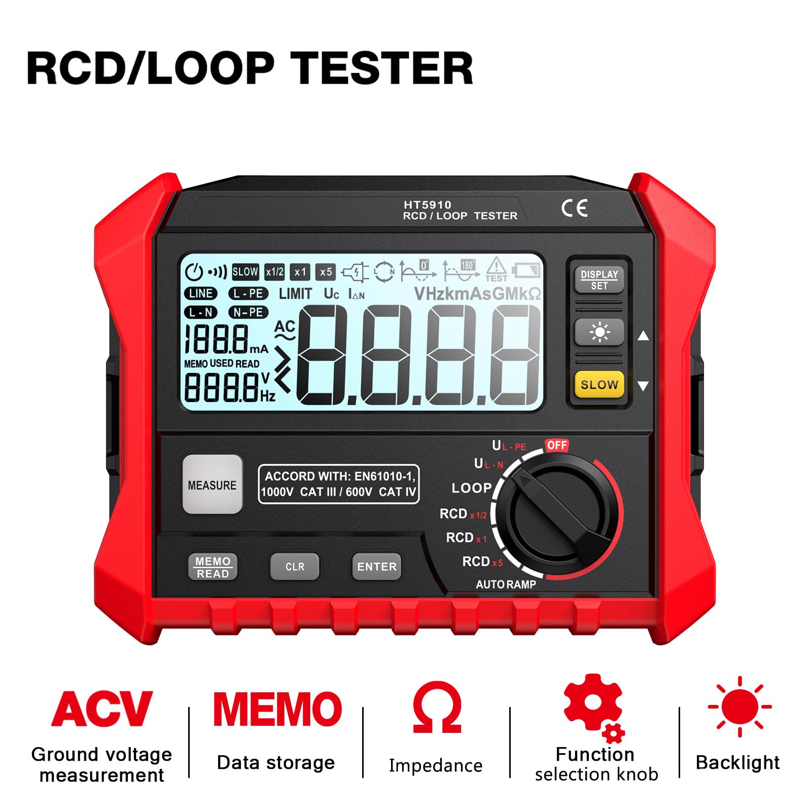 VBESTLIFE Detector de Disyuntor de Fugas, Medidor de Impedancia de Bucle con LCD de 4,7 Pulgadas, Probador RCD para Cable HVAC de Motor (paquete estándar)