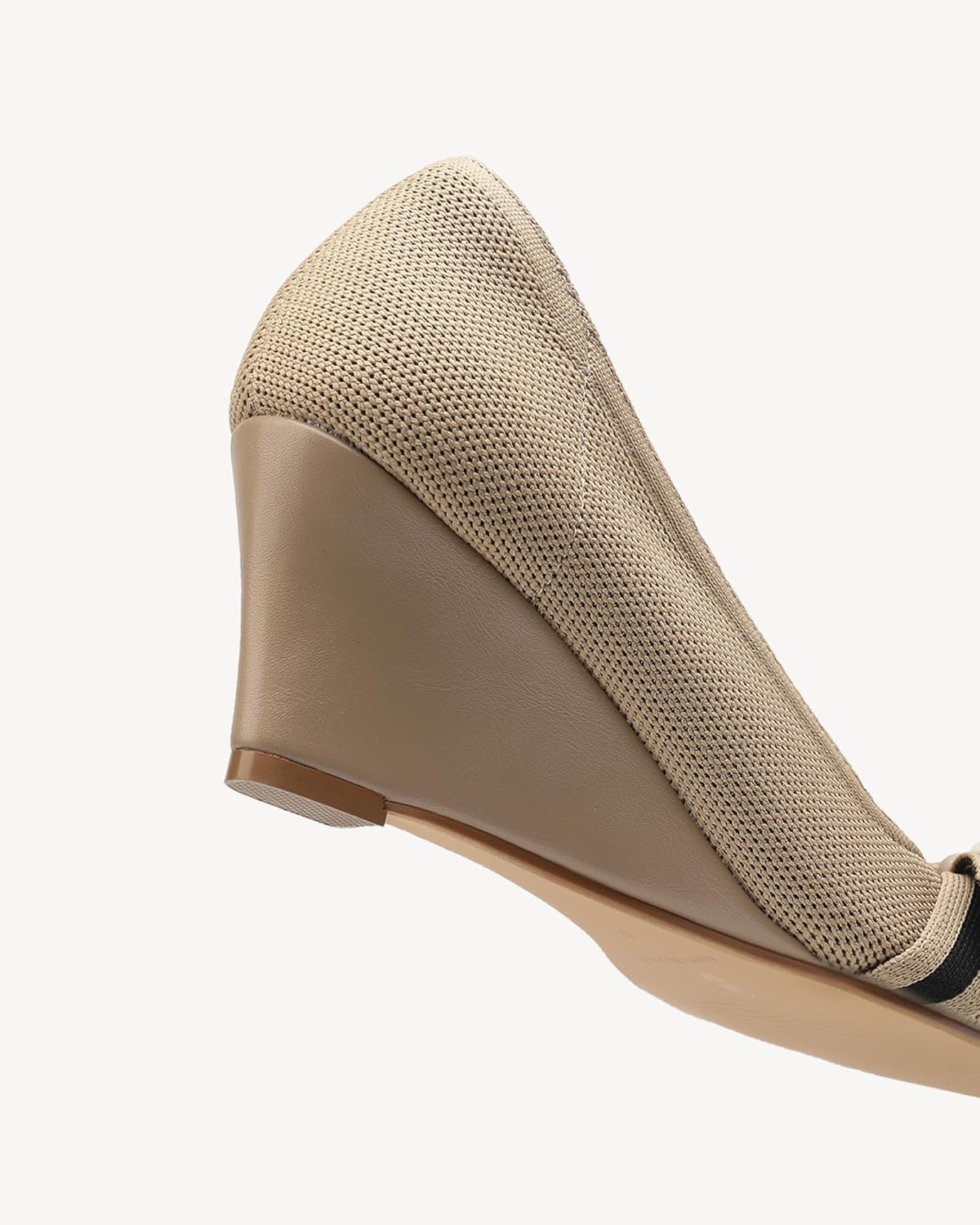 NEWBELLA Women's Bow Wedge Heels - Simple Knit Slip-On Pumps Pointed Toe, Comfortable Office Work Shoes with Block Heel - Image 6