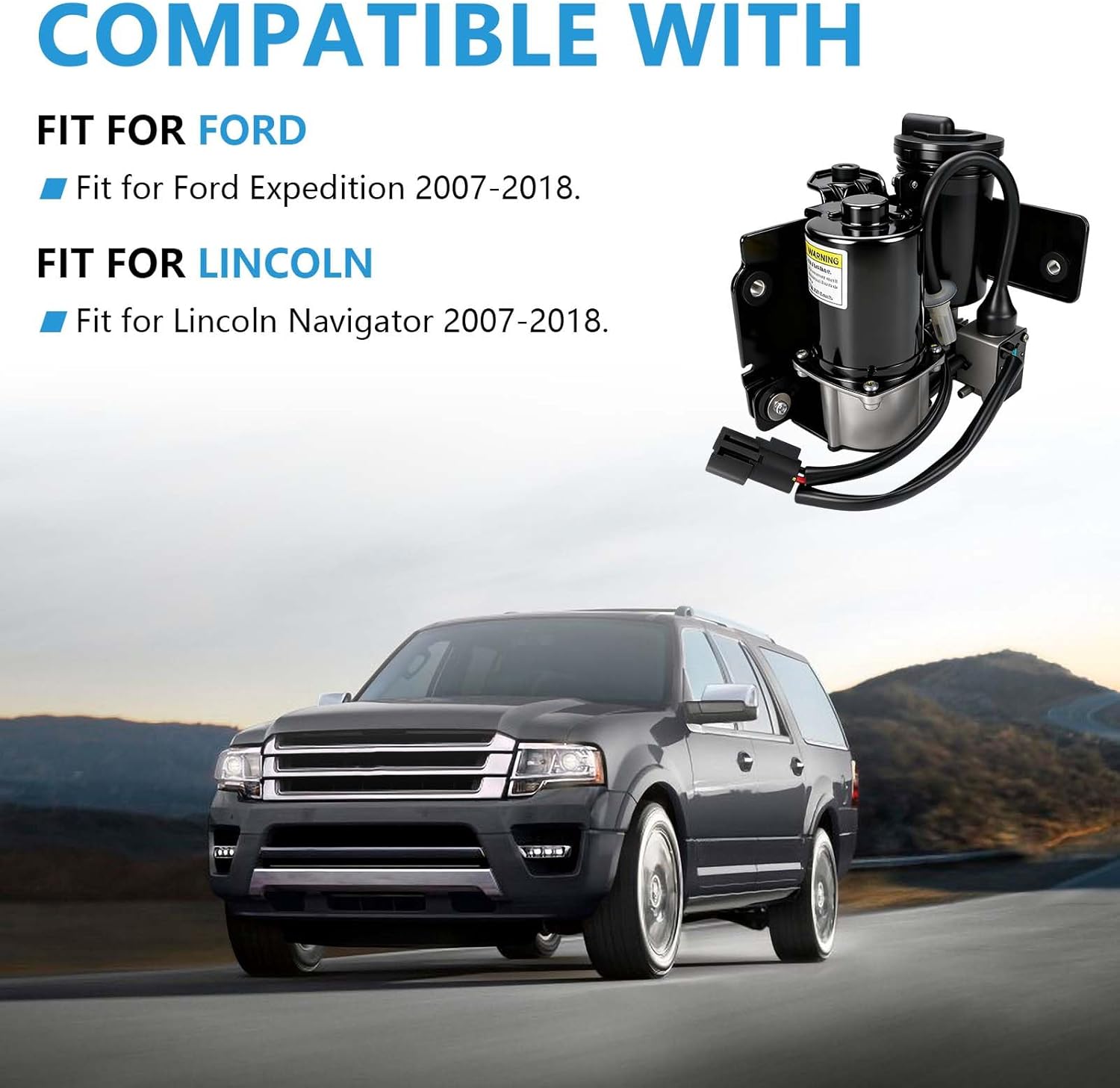 Air Suspension Compressor Pump Compatible with Ford Expedition Lincoln Navigator 2007-2018 with Bracket Replaces 7L1Z5319AE 7L1Z5319A 949-202
