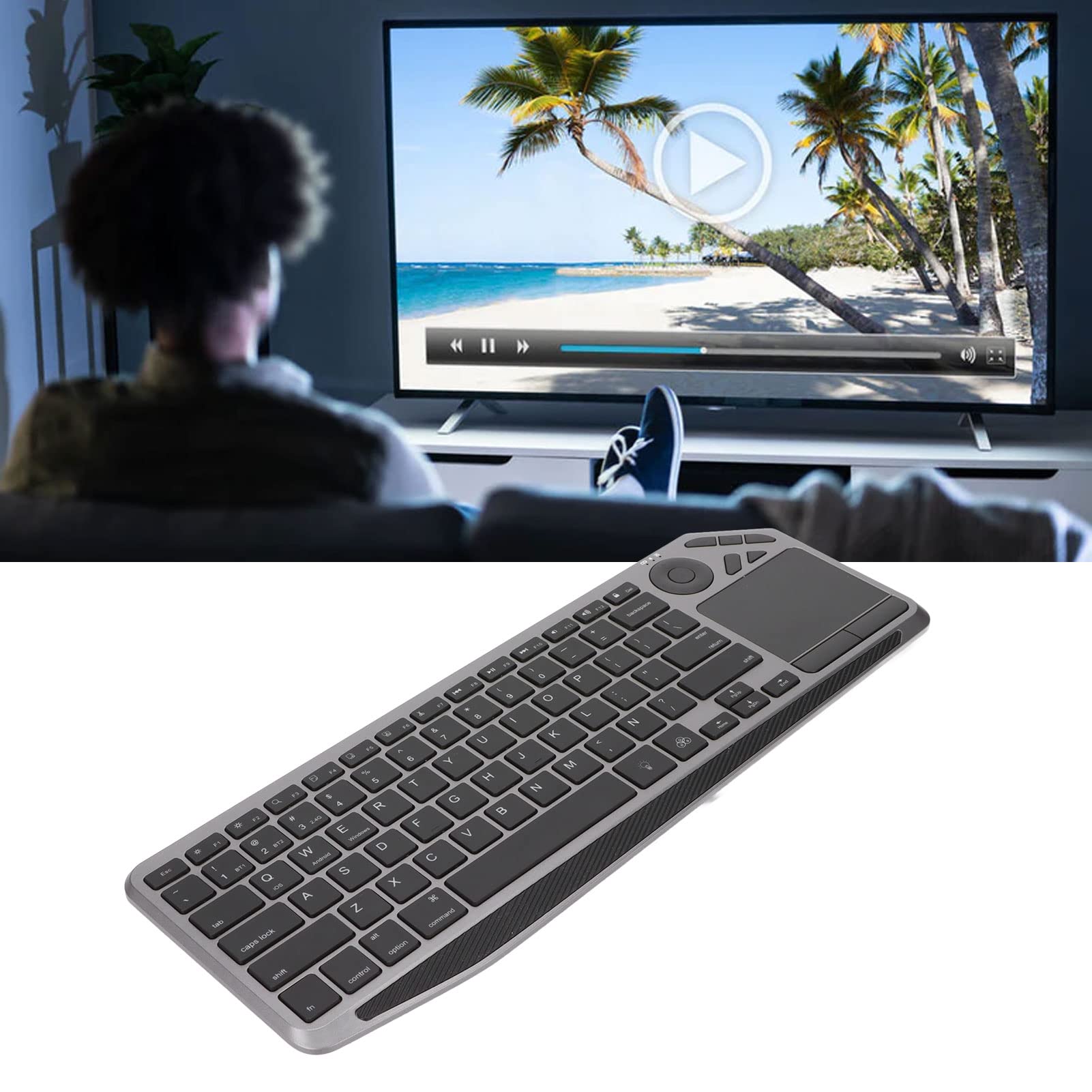 Bezprzewodowa Klawiatura z Panelem Dotykowym, Bezprzewodowa Klawiatura Dotykowa Dual Mode 2.4G/BT, Dokładne Sterowanie Kursorem, Kolorowe Podświetlenie Klawiatury Telewizora do Laptopa, Tablet Multime