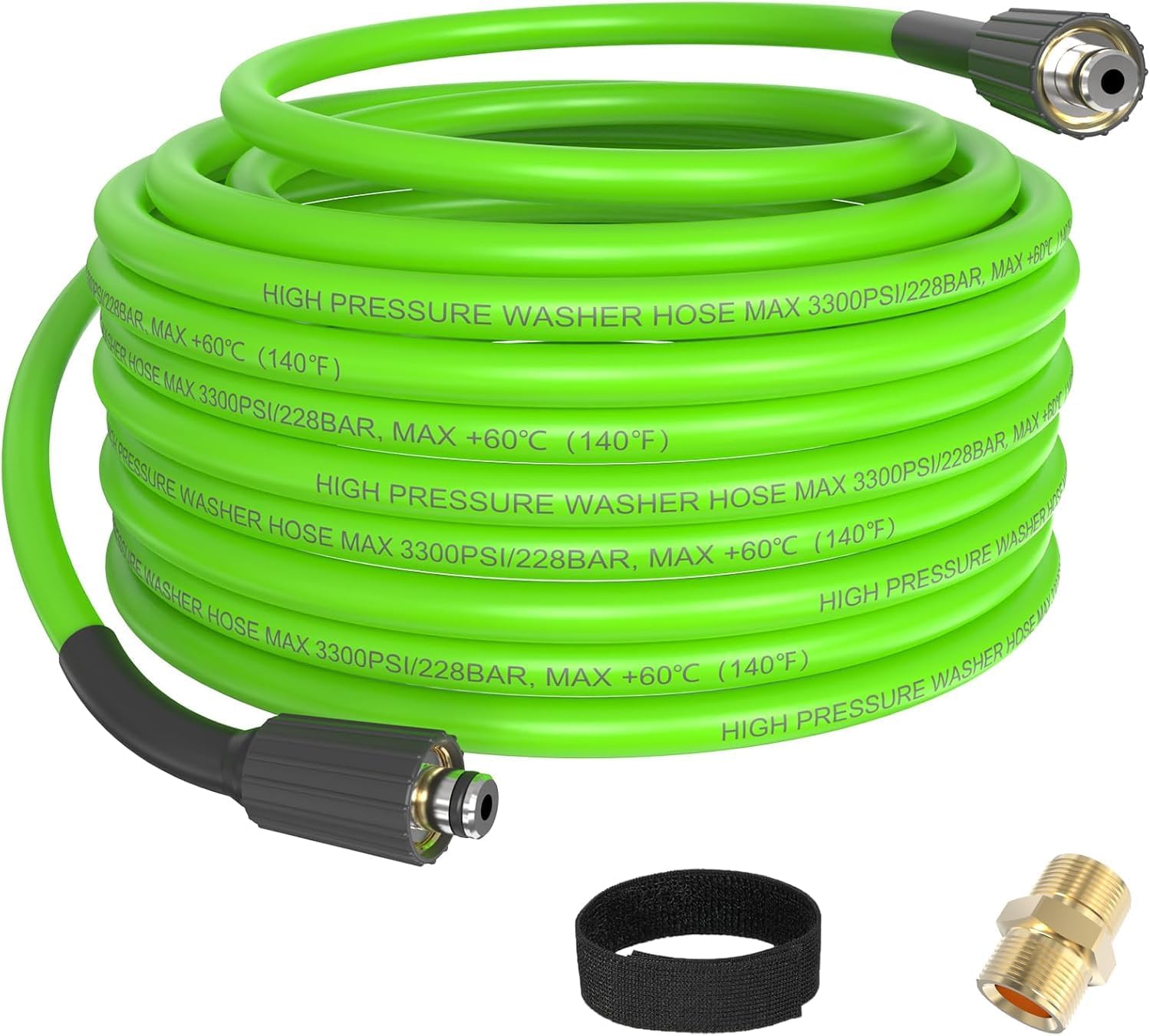 PVC Pressure Washer Hose 50FT 1/4", 3300PSI Kink Resistant Pressure Washing Extension Hose, Equipped with M22-14mm Connection Adapter, For Home Use - GREEN