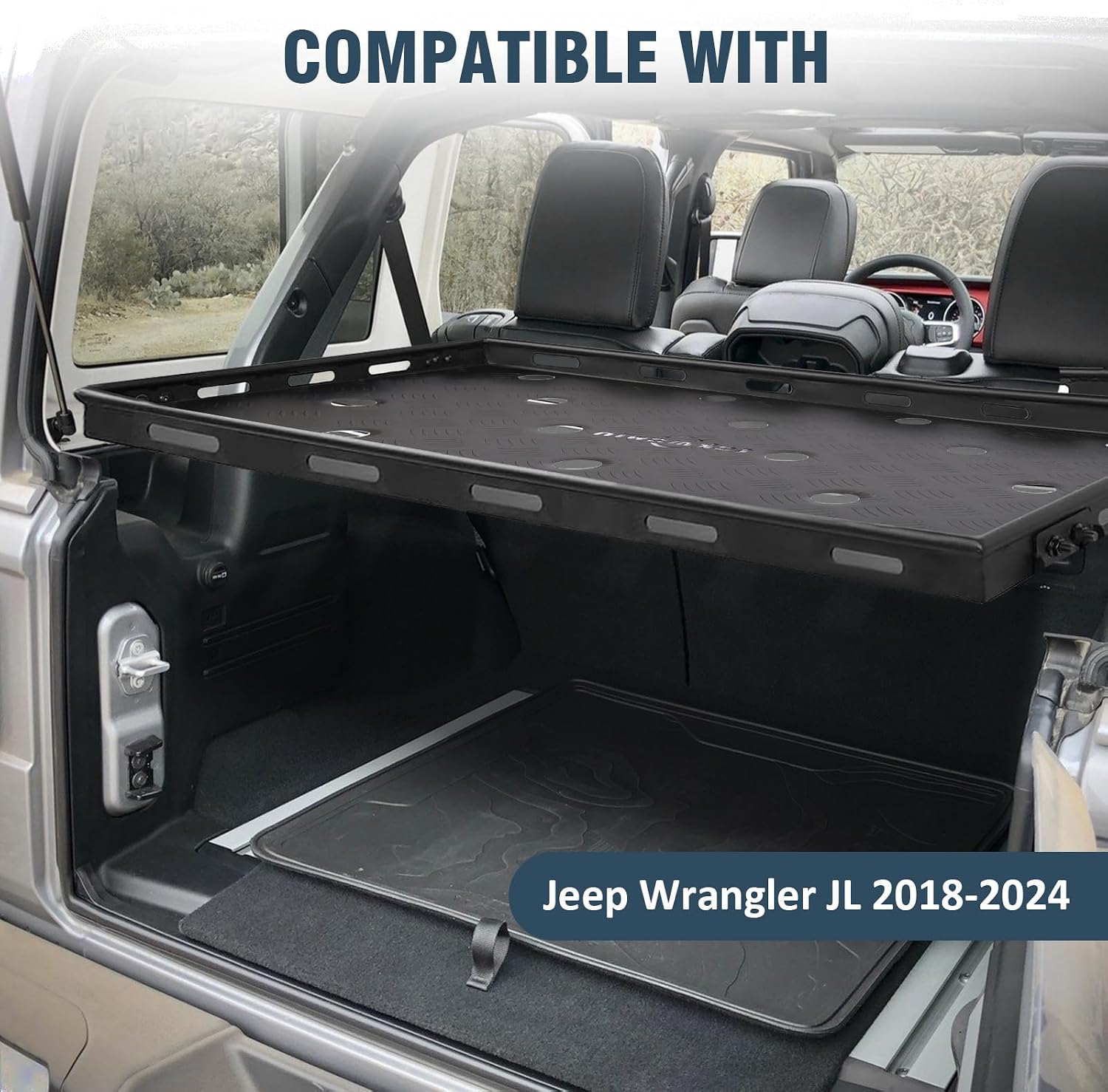 Rear Trunk Cargo Rack Basket Tray Interior Storage Luggage Carrier Compatible with 2018-2024 Jeep Wrangler JL 4-Door Hardtop & Sky One-Touch Power Top