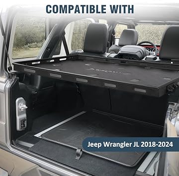 Rear Trunk Cargo Rack Basket Tray Interior Storage Luggage Carrier Compatible with 2018-2024 Jeep Wrangler JL 4-Door Hardtop & Sky One-Touch Power Top
