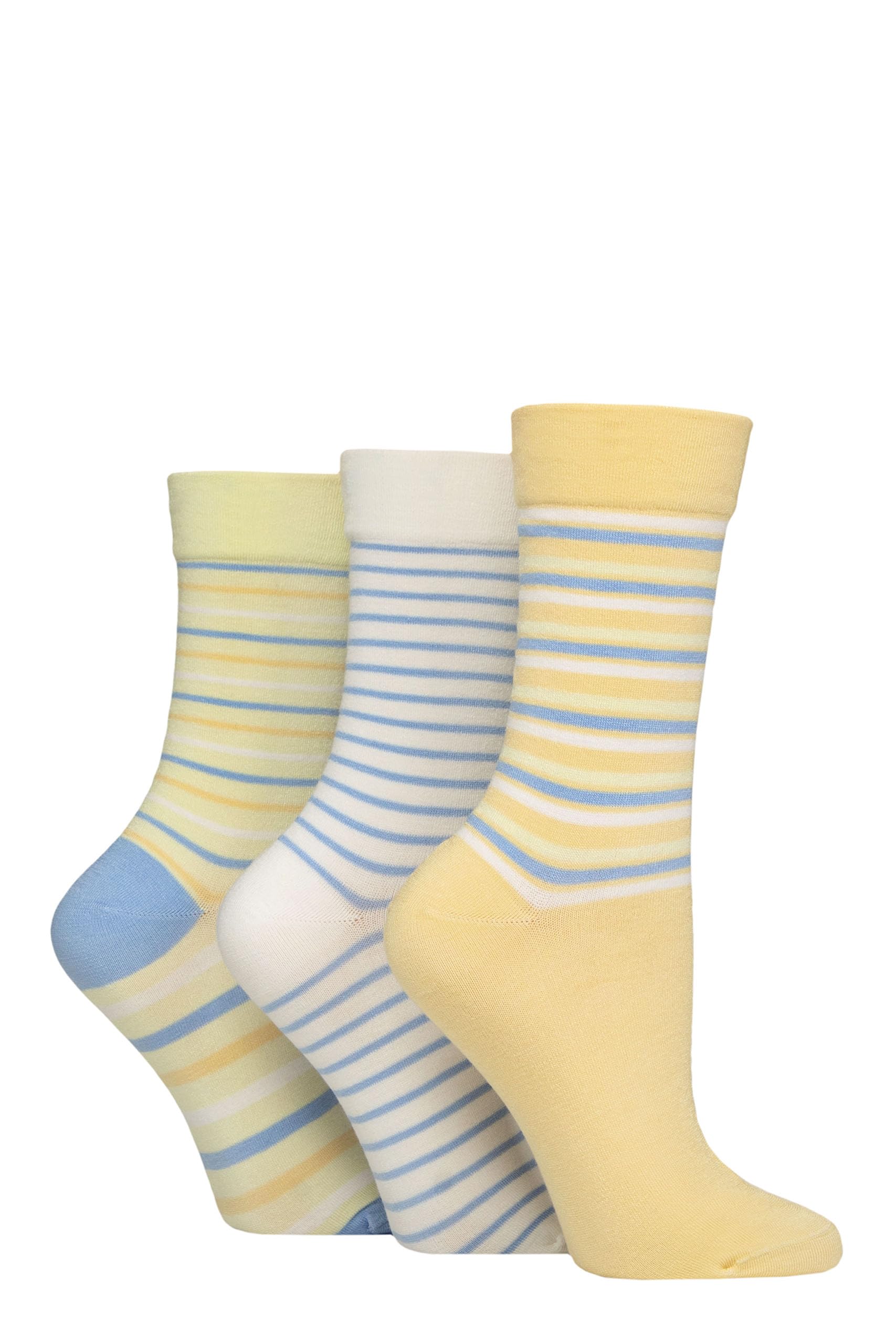 Sockshop Women's Sicilian Lemon Gentle Bamboo Socks With Smooth Toe Seams In Plain And Striped Designs Pack Of 3 (Uk, Numeric, 4, 8, Regular, Regular, )