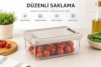 Orret Home Kilitli Saklama Kabı Şeffaf Organizer PP Plastik Gıda Saklama Kabı Kapaklı Buzdolabı Düzenleyici İstiflenebilir Çok Amaçlı Saklama Kutusu (2,5 Litre)