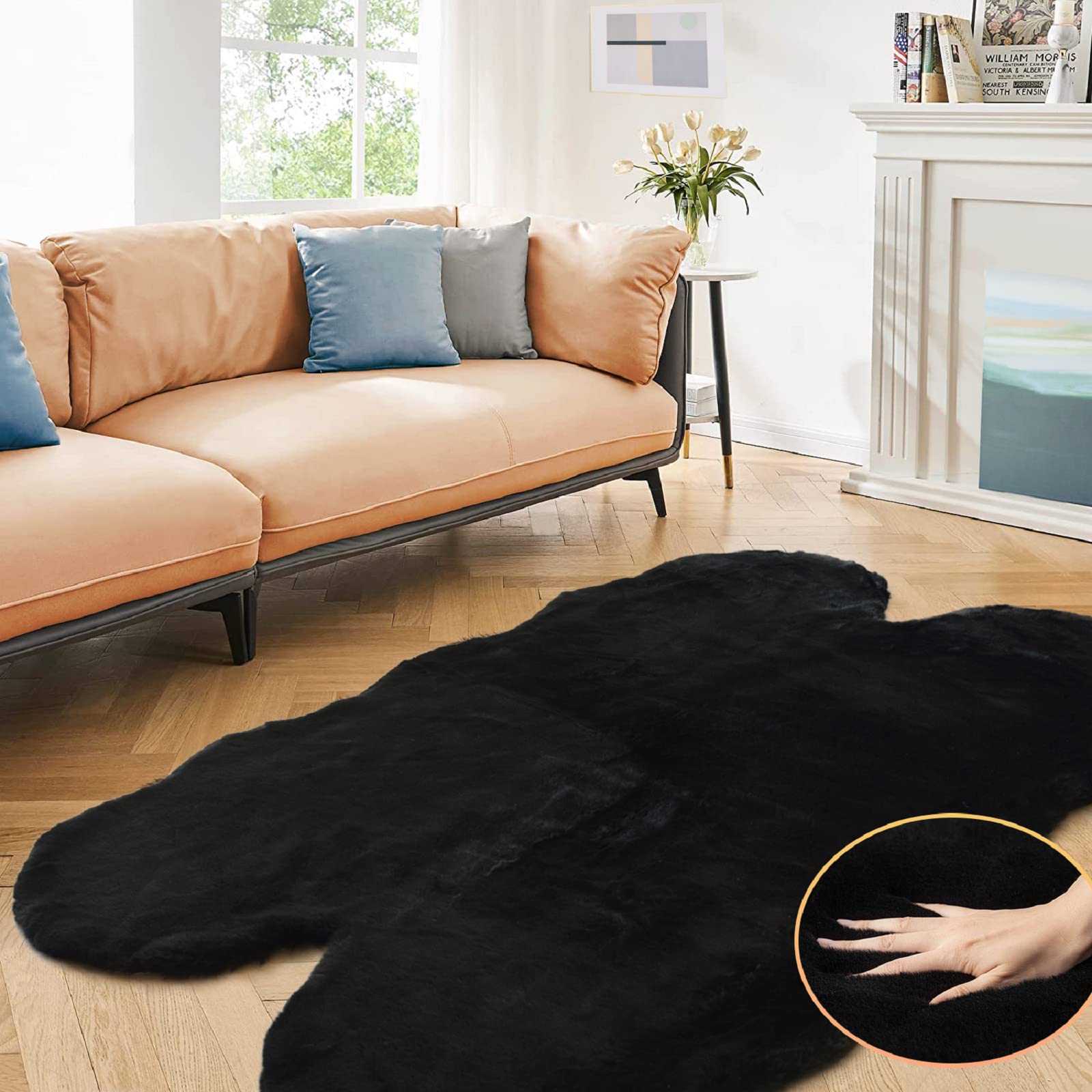 ORINOVA Faux Bunny Fur Rug Plush Area Rugs Machine Washable Black 120x180cm Shag Area Rug for Bedroom Faux Sheepskin Rug for Living Room โ image 1