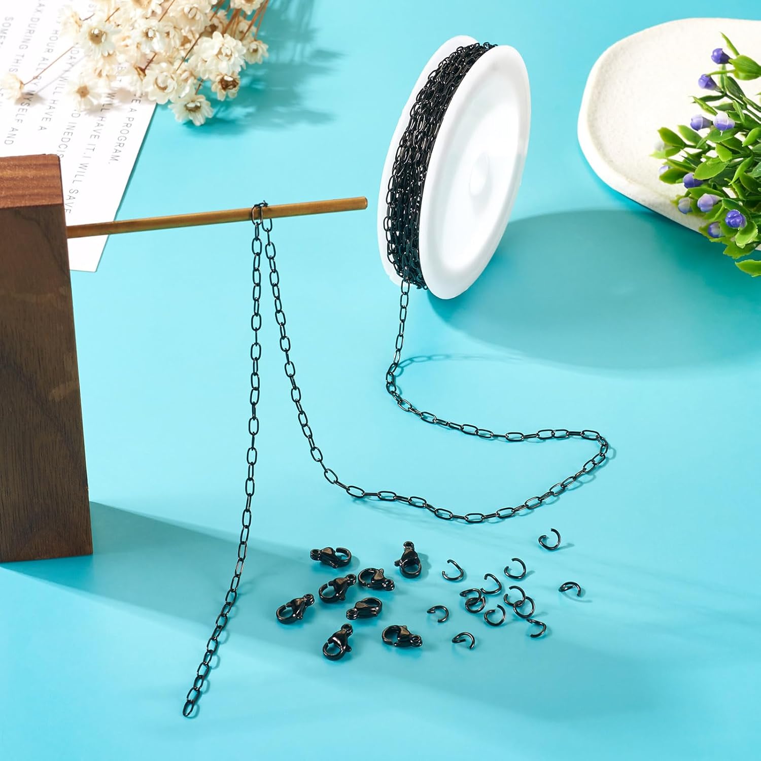 Pandahall 16.4 Feet Black Stainless Steel Paperclip Chains Oval Link Metal Chains with Jump Rings Lobster Clasps for DIY Bracelet Necklace Jewelry Making - Image 6