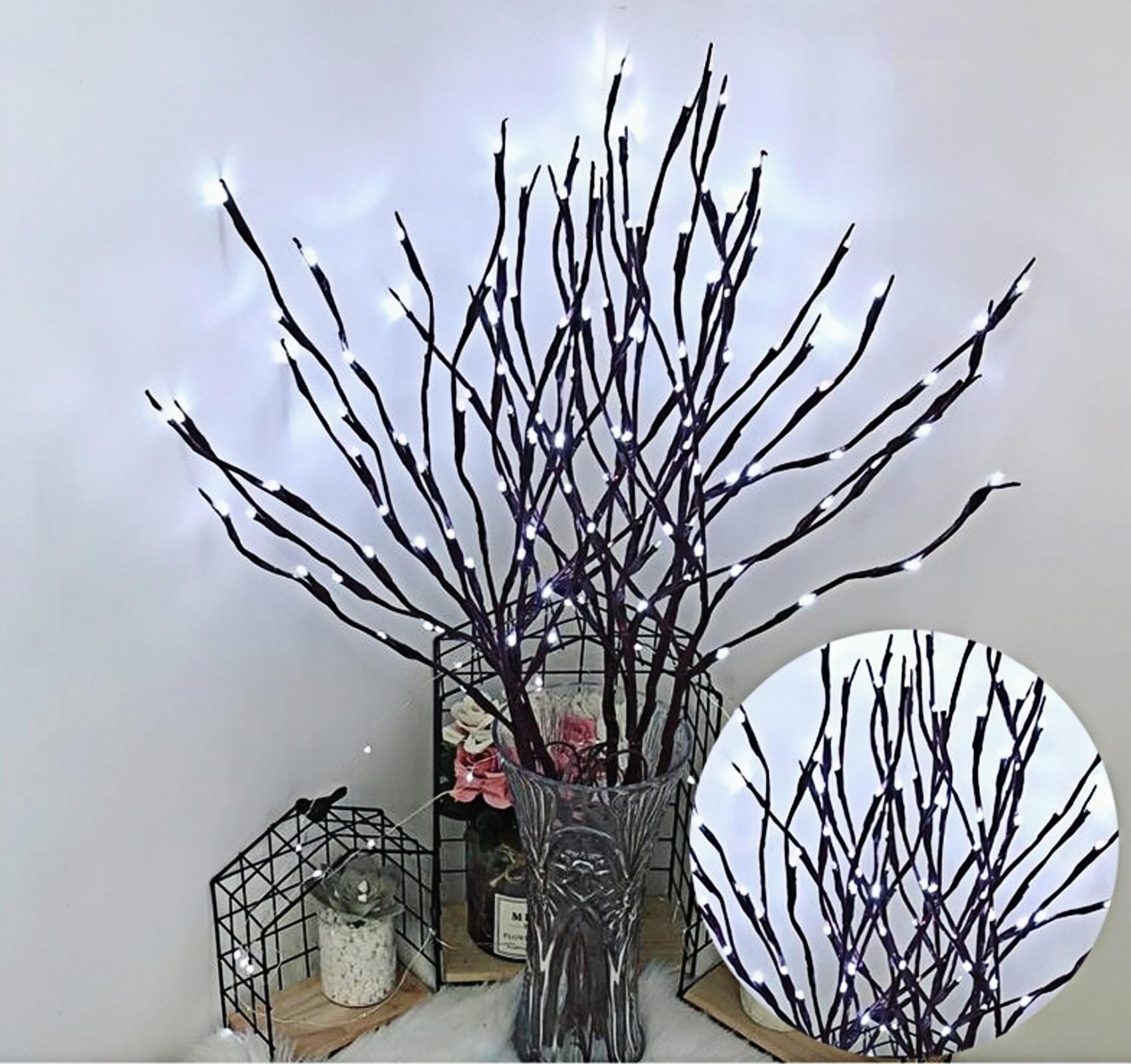 Ulalaza 6 Pack Twig Lamp Battery Operated LED Lighted Willow Branches Vase Fillers Use for Christmas Home Party Decoration Indoor Outdoor