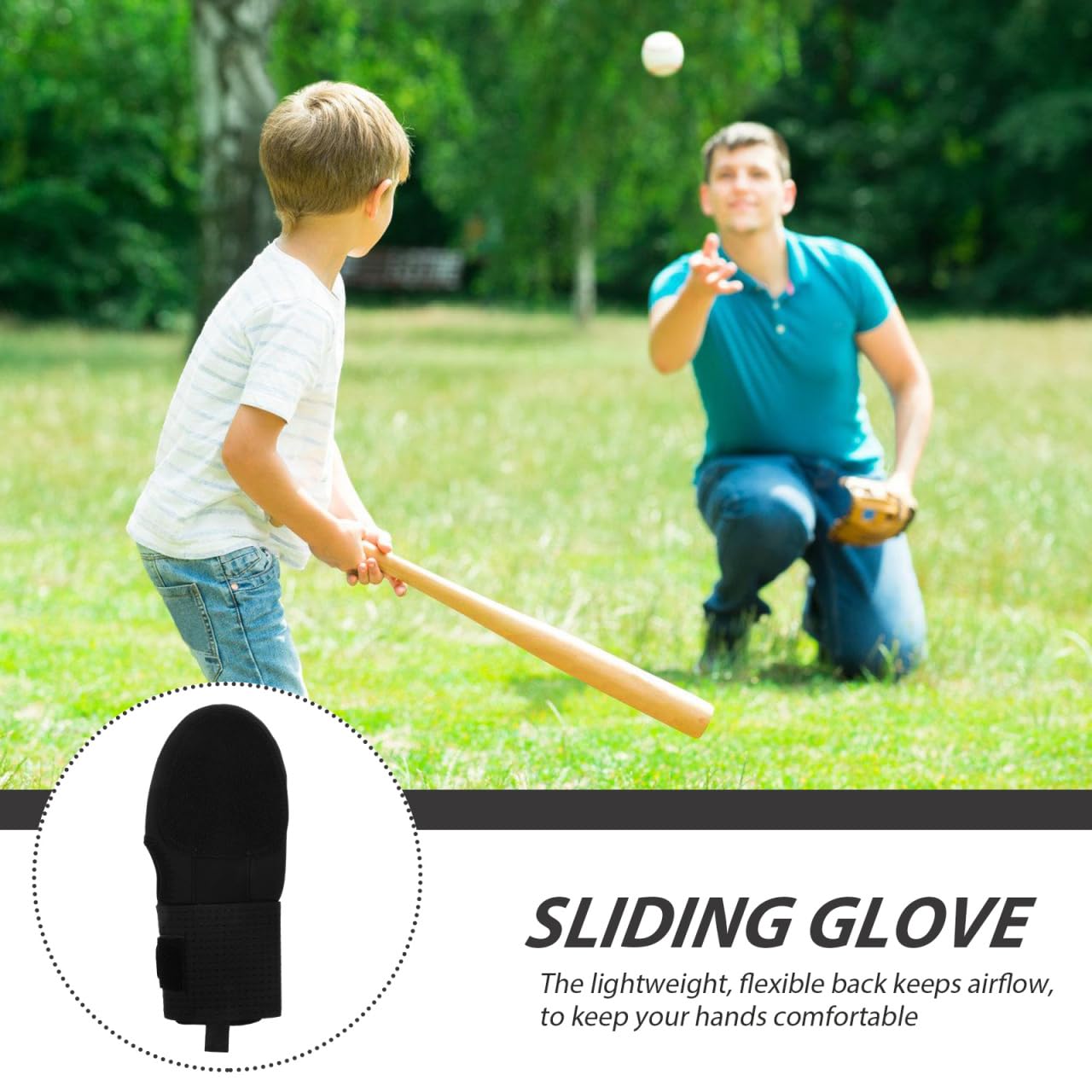WOONEKY Guante Deslizante para Béisbol Adulto Izquierdo, Diseño de Dedos Descubiertos, Color Negro, Material Resistente Antidesgaste, Protección para Mano Deportiva, Uso en Softbol