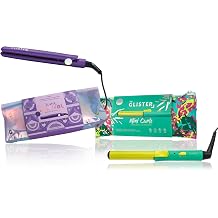 Glister Mini Travel Flat Iron & Curler Kit with Pouch, Yellow & Purple