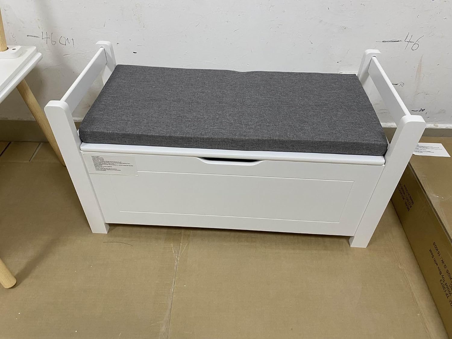 Gecheer Kids Toy Box Chest with Cushion Seat Bench, White Large Storage Cabinet for Toys Books Art Supplies, Flip-Top Lid & Safety Hinge, Nursery and Playroom Organizer