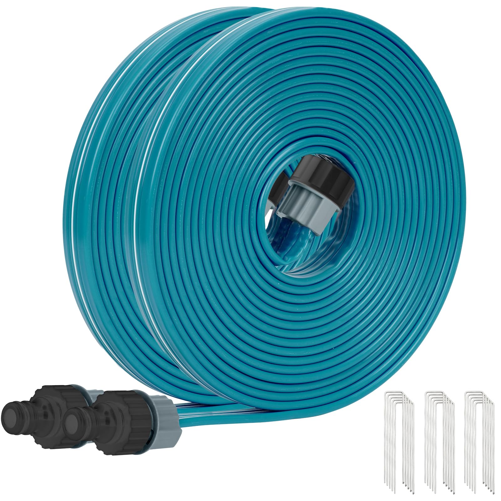 KOBAZ Sprinkler Soaker Hose 7.5 m 2 Pack, Flat Perforated Drip Irrigation Hose with Garden Pegs, Fine Mist Watering Pipe for Lawn, Large Gardens