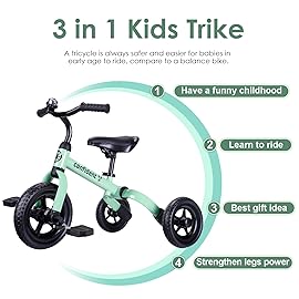 YGJT 3 in 1 Tricycle for Toddlers Age 2-5 Years Old, Folding Kids Balance Bikes with Adjustable Seat and Removable Pedal, Ride-on Toys for Infant, Gift for Baby Boys Girls Birthday (Mint Green)