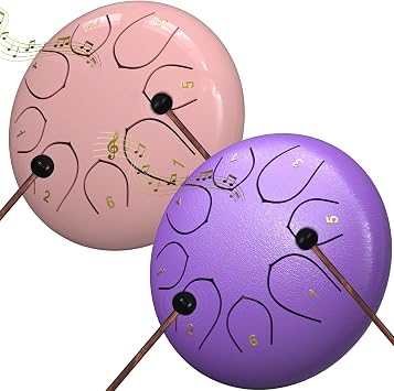 2 Pcs Rain Drum for Outside Garden, 6 Inches 8 Notes Steel Tongue Chakra Drum, Waterproof Rain Chime Meditation, Musical Instruments for Adult Gift with Bag, Music Book, Mallets