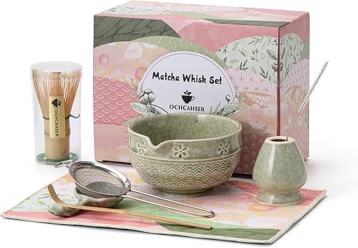 8 Pcs Matcha Whisk Set. Matcha set includes matcha bowl with Cherry Blossom