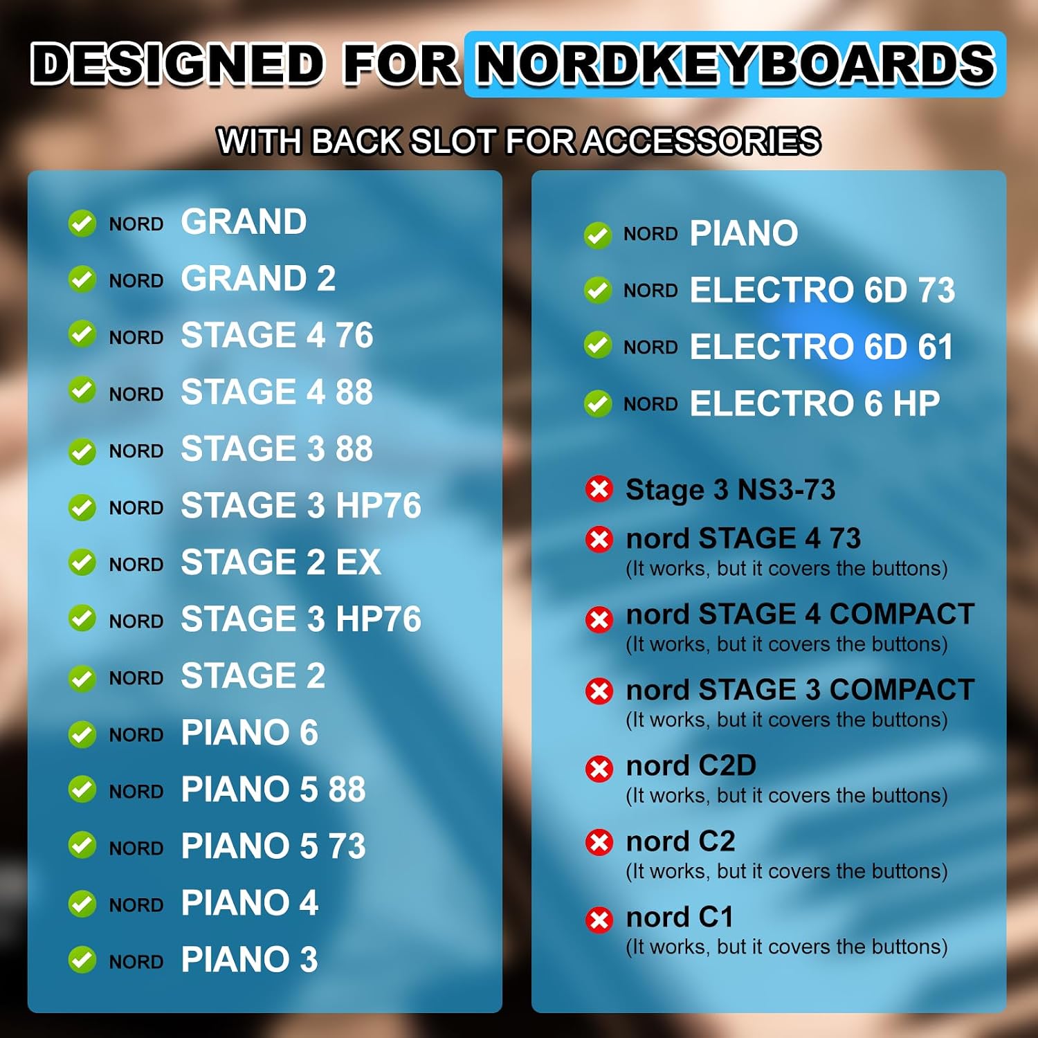 Sheet Music Stand for Nord Keyboards, Fits Grand 1/2, Stage 2/3 (Not for Compact), Stage 4 (76/88), Piano 2/3/4/5/6, Electro 6 (61/73/HP), Quiet & Secure Clip-On Design, 27.5″ x 10.5″ thumbnail