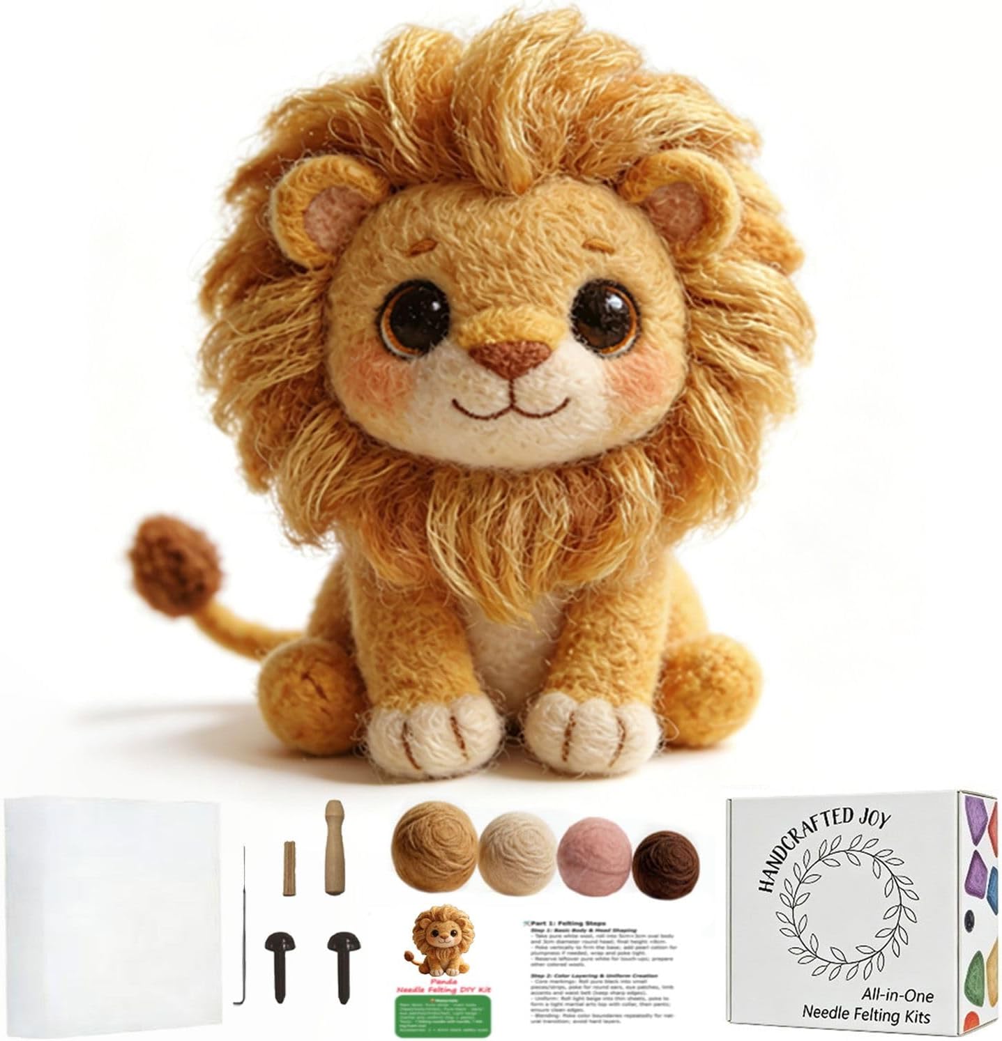 DIY Needle Felting Kit Cute Monkey on Vine – Needle Felting Starter Kit with Fiber Roving, Needles, Felting Pad & Instructions | Felted Jungle Animal Kit for Beginners Adults | DIY Craft Gift