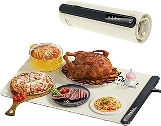 Food Warming Mat for Buffet & Parties, Silicone Electric Heating Tray with 2 Adjustable Temperature Settings, Rollable & Portable, Food Warmer Pad for Countertop, Ideal for Keeping Food Warm
