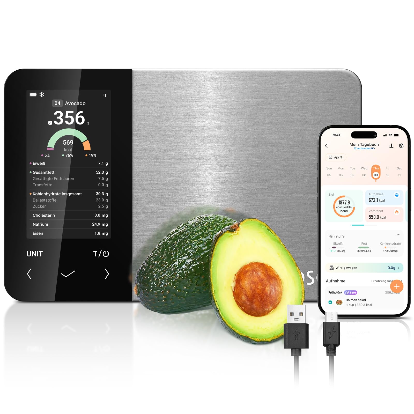 Cosori Küchenwaage digital Ernährungswaage-App,Offline-Modus,USB aufladbar