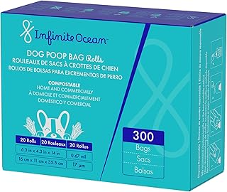 Certified Home Compostable Dog Poop Bag Rolls, 300 Tie-Handle & Gusseted, Leak-Proof, Odor-Proof Bags, Thick Blue Refill Rolls, Unscented