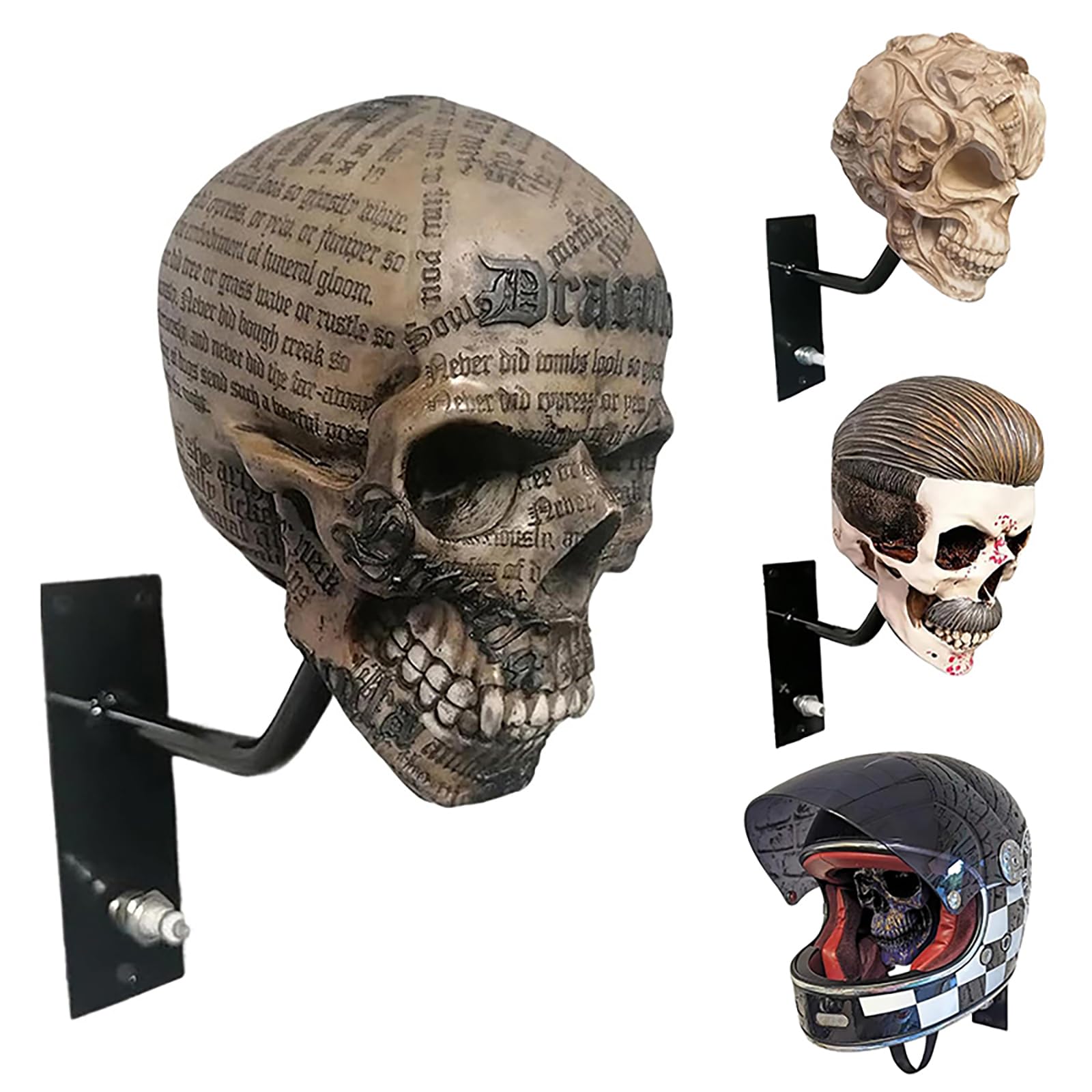 Porte-casque de moto crâne, support mural de rangement pour casque, support de crâne en résine pour manteaux, casquettes, balles de baseball et casques de rugby