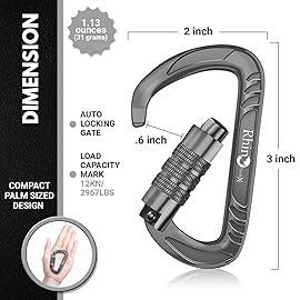Rhino Produxs 12kN (2697 lbs) Heavy Duty Carabiner Clips, for Securing Pets, Outdoor, Camping, Hiking, Hammock, Dog Leash Harness, Keychains
