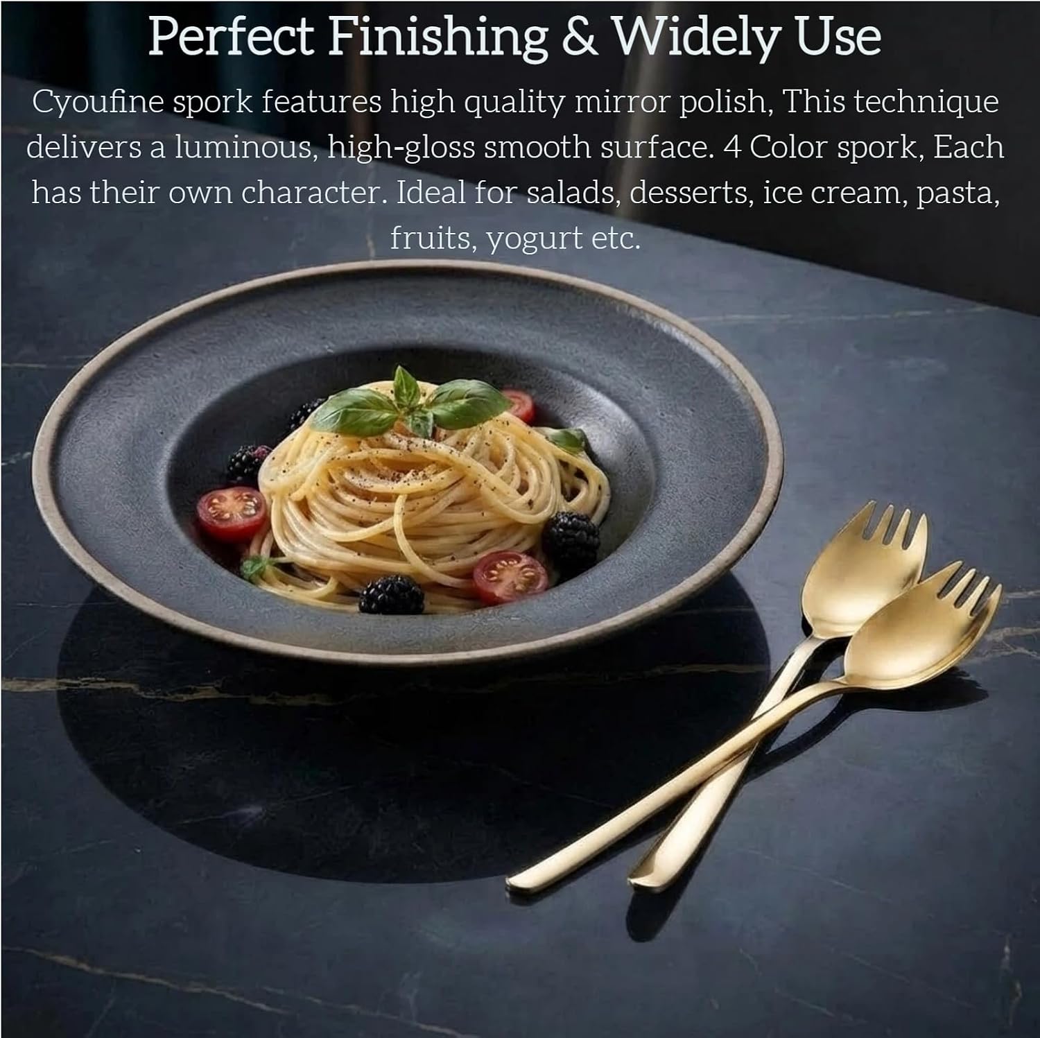 4 Color Sporks Set, 7.6 Inches Long Handle 4-Pack Food-grade Stainless Steel Sporks, Metal Spork Salad Servers Forks For Dessert, Ice Cream, Salad Servers, Noodle, Spaghetti.