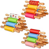 Vista 29 de Mini Rodillo de Silicona para Niños, Superficie Antiadherente Mango de Madera, 9 Pulgadas Paquete de 2
