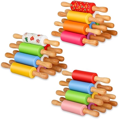 Miniatura 23 de Mini Rodillo de Silicona para Niños, Superficie Antiadherente Mango de Madera, 9 Pulgadas Paquete de 2 Paquete de 10 varios colores diferentes