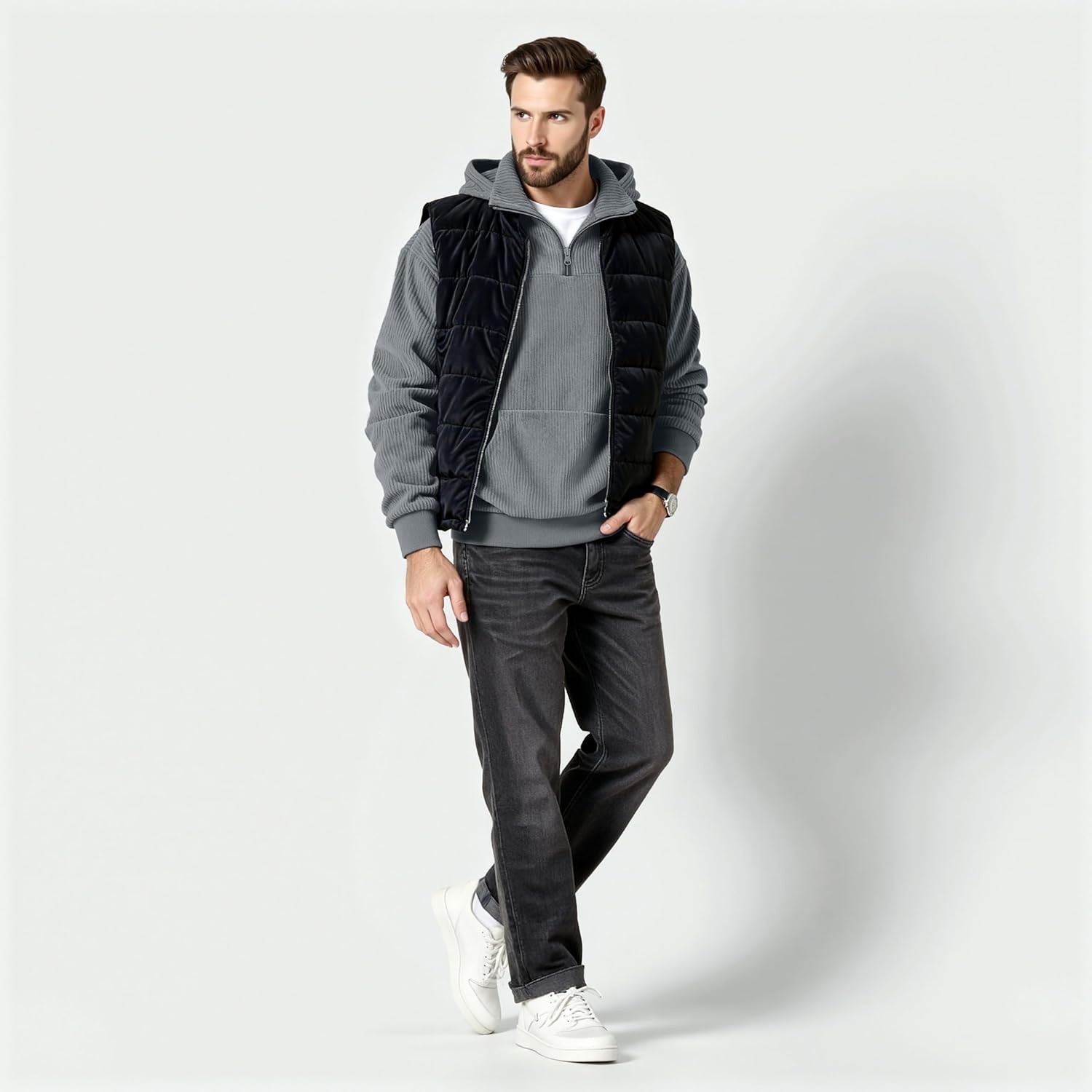 GINGTTO Mens Quarter Zip Pullover Hoodie Corduroy Sweatshirt Men Mock Neck - Image 5