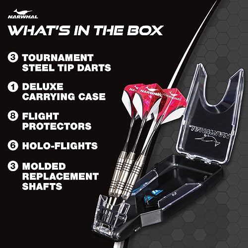 Miniatura 2 de Narwhal Tournament - Dardos de punta de acero de 0.78 oz, paquete de 3 dardos de 5.5 pulgadas con punta de metal y estuche de almacenamiento