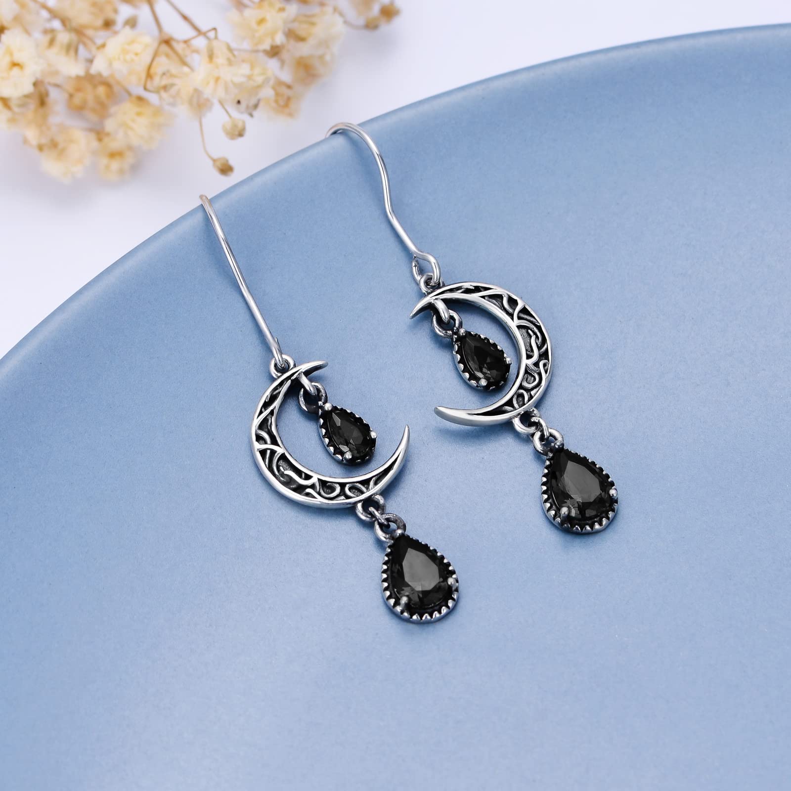 VONALA Silber 925 Hängend Keltische Ohrringe, Grün/Rot/Lila Mond-Ohrringe, Sterling Silber Keltischer Schmuck Geschenke für Damen und Mädchen