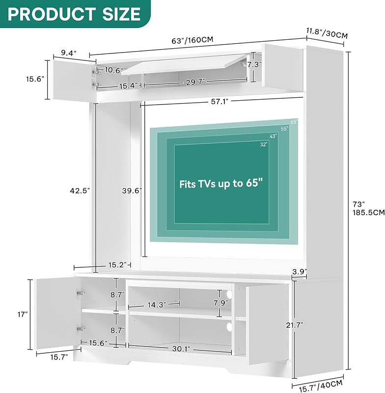 YITAHOME Wall Unit Entertainment Center for 65 Inch TV, White image 2