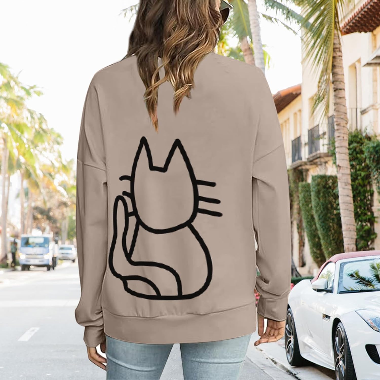 Cat Sweatshirts for Women Graphic Oversized Sweatshirt Funny Long Sleeve Shirt Cute Pullover Fleece Hoodie Tops - Image 4