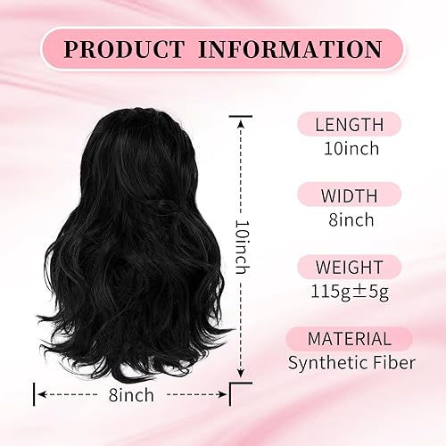 Miniatura 2 de Extensión de cola de caballo de 10 pulgadas, extensiones de cabello sintético suave para mujer, uso diario, color negro