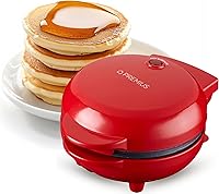 PREMIUS Ceramic Nonstick Mini Griddle Maker 4-Inch - Quick Heat Pancakes, Grilled Cheese, Eggs, Cookies - Compact Red Snack Maker