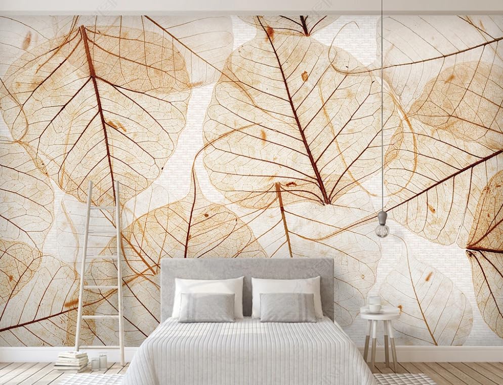 Papier peint intissé feuilles rétro 400x280 cm poster mural géant pour salon et salle à manger