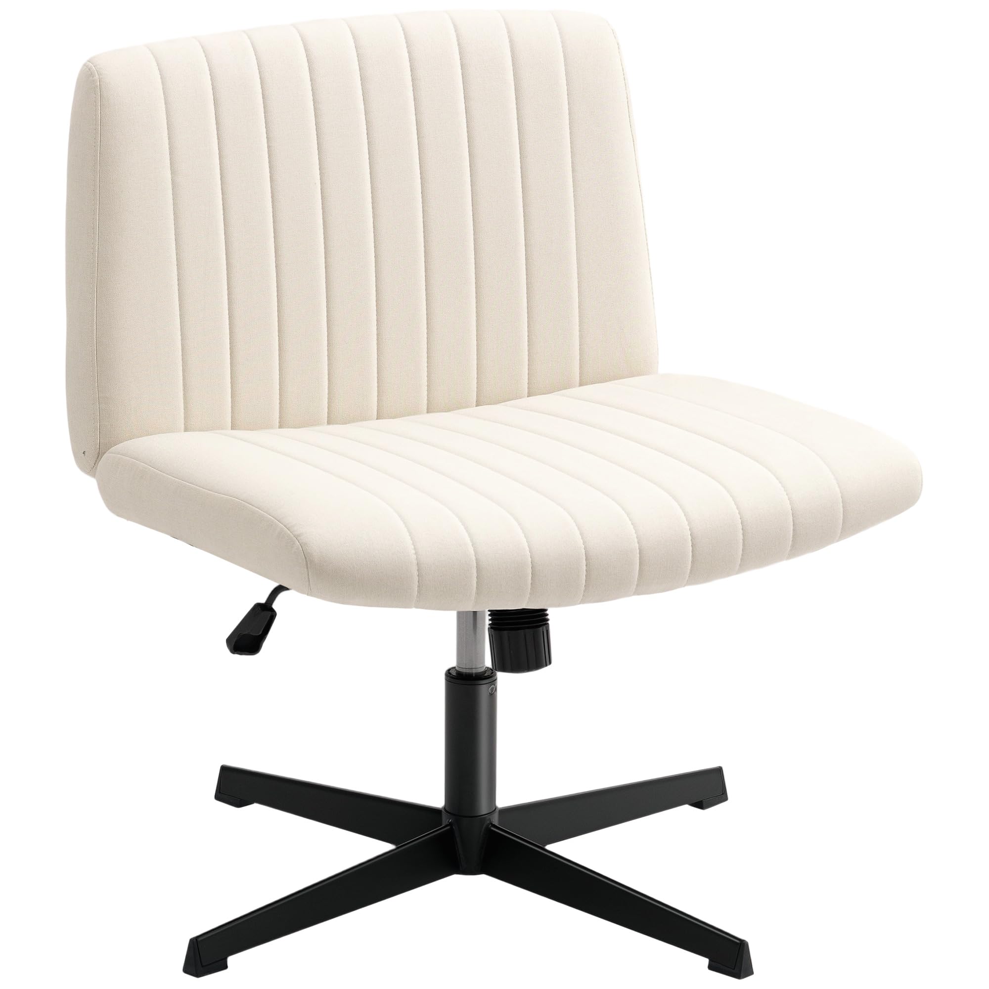 HOMCOM Armless Office Chair with Wheels, Imitation Linen Criss Cross Legged Desk Chair with Wide Seat, Thick Padding, Rock Function, Height Adjustable Swivel Computer Seat for Home, Cream