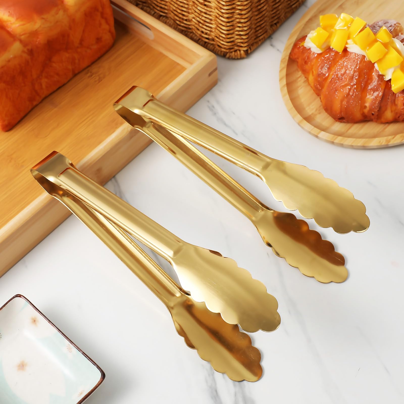 IMIKEYA Pinze da Portata in Acciaio Inox 201 Dorate 23 Cm Clip a Fiore di Prugno Antiscivolo, Utensili per Barbecue, Buffet e Servizi Cucina per Feste e Ristorazione