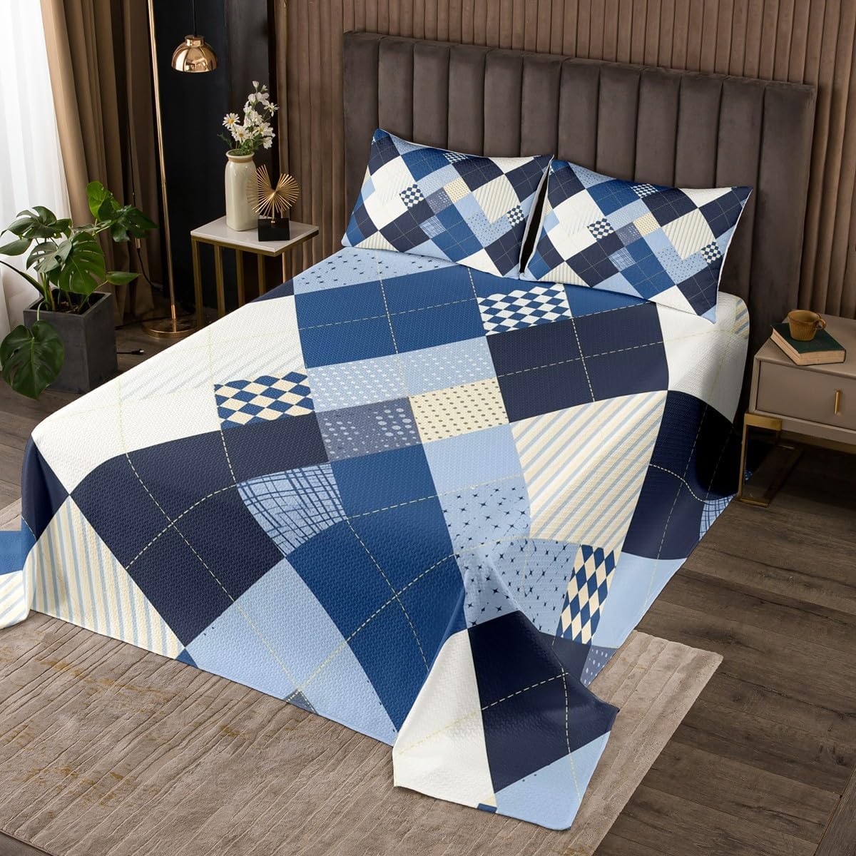 Erosebridal Geometric Diamond Coverlet Set Purple Yellow Quilts for Kids Adults Colorful Green Striped Bed Sets Modern Aesthetics Bedspread Set Queen with 2 Pillowcases