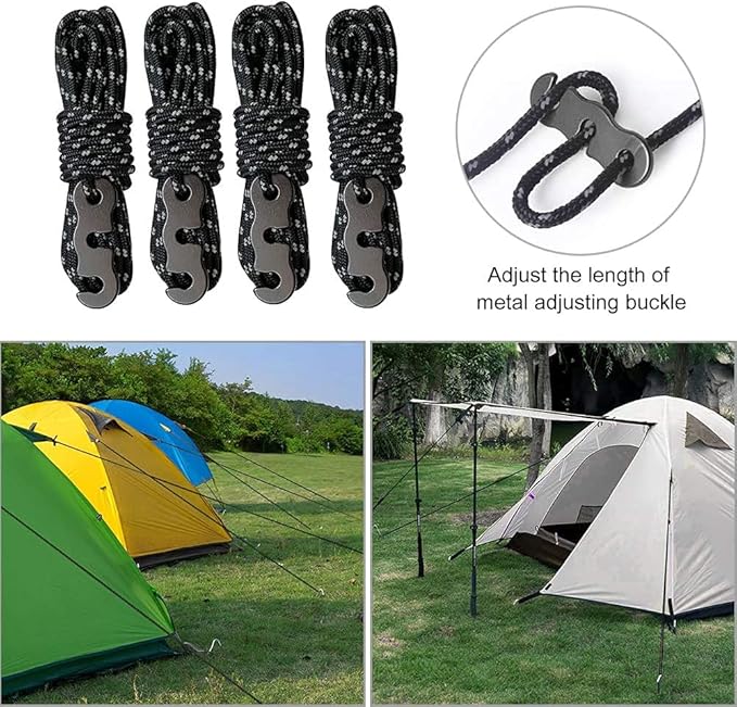 市場 Azarxis 4本セット 長さ4ｍ タープロープ 反射材入り テントロープ アルミ自在金具 ガイロープ 径3mm