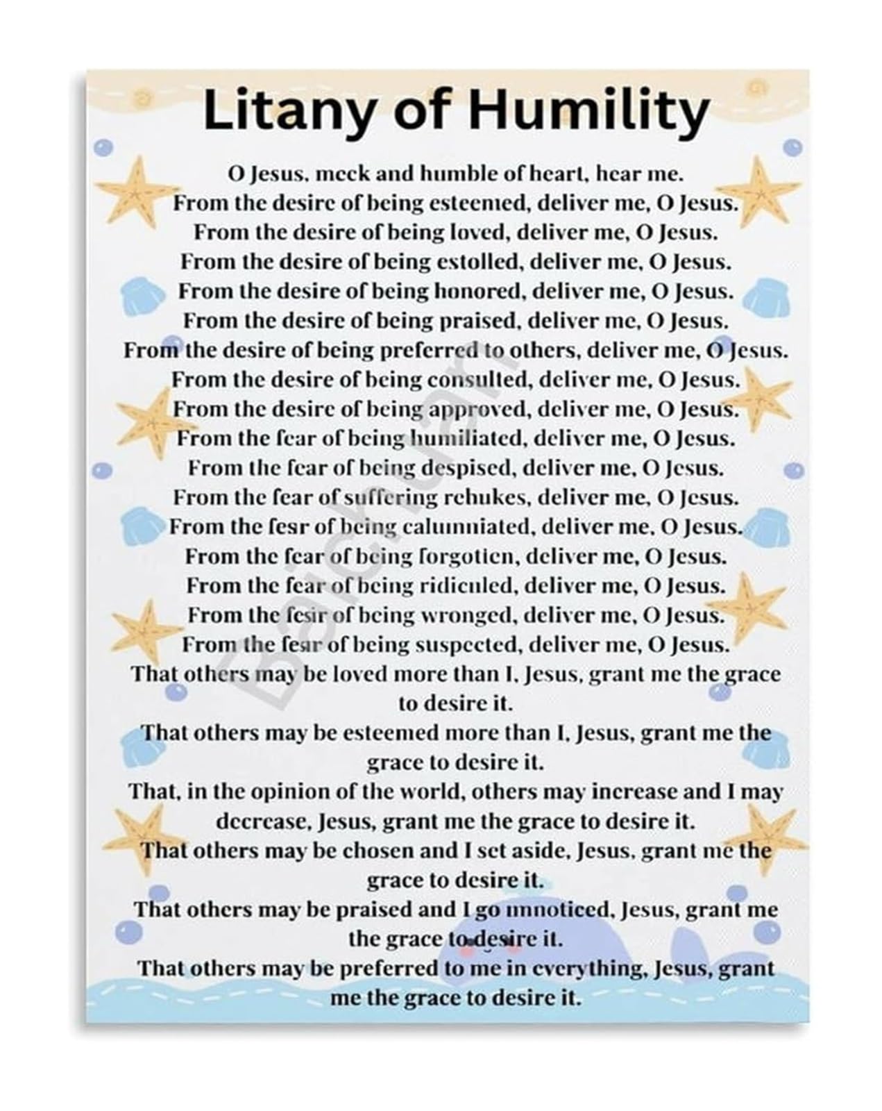 FNYUVNFAF Catholic Devotional Art Litany of Humility Prayer Poster Canvas Wall-Art for Spiritual Living Room Decor Framed,12x18inch(30x45cm)