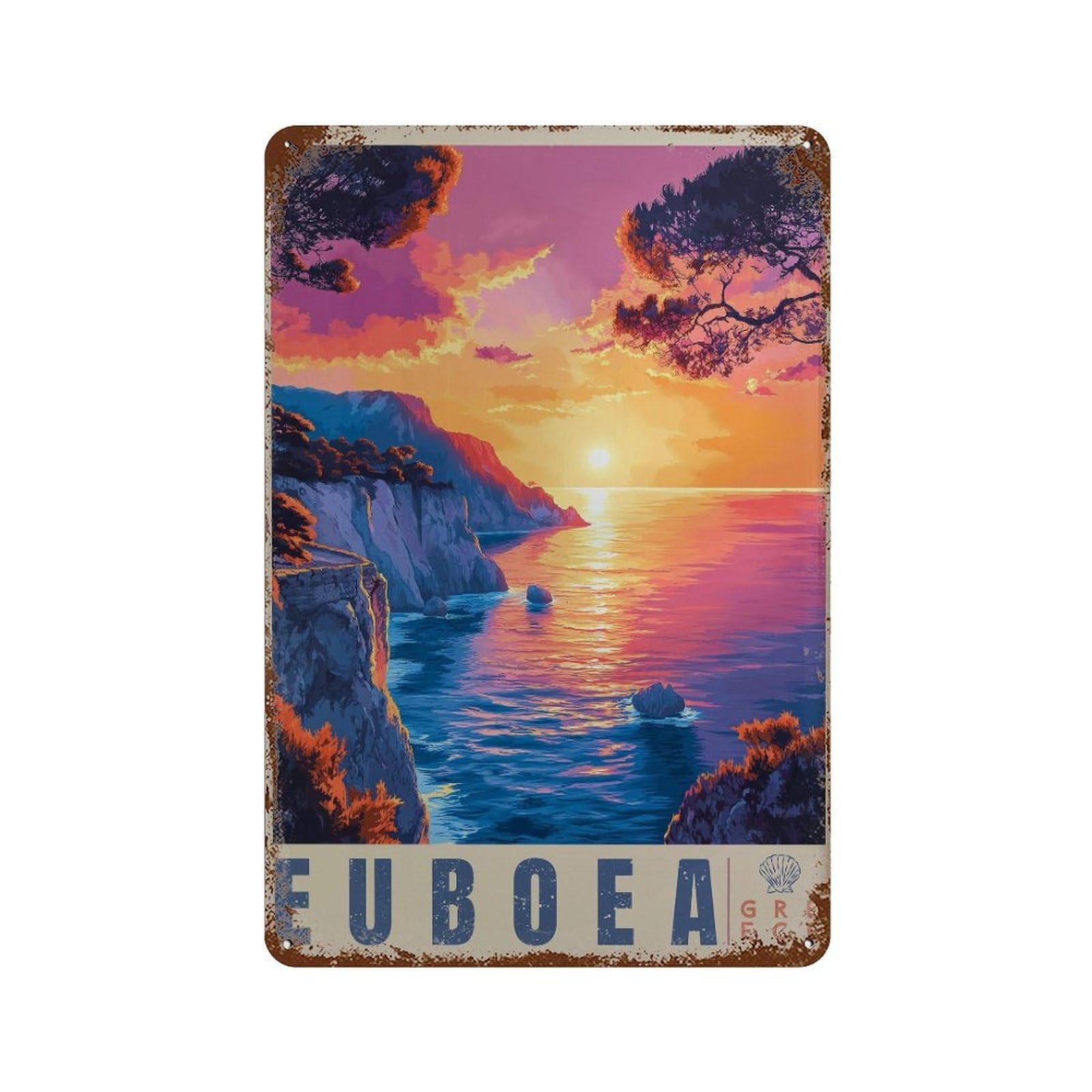 xiaoxiaoshen Euboea Greece Coastal Mediterranean Sunset Wall Decor Art Metal Tin Poster Modern Home Decor Art Home Bar Shop Decorations Vintage Sign 30x20cm