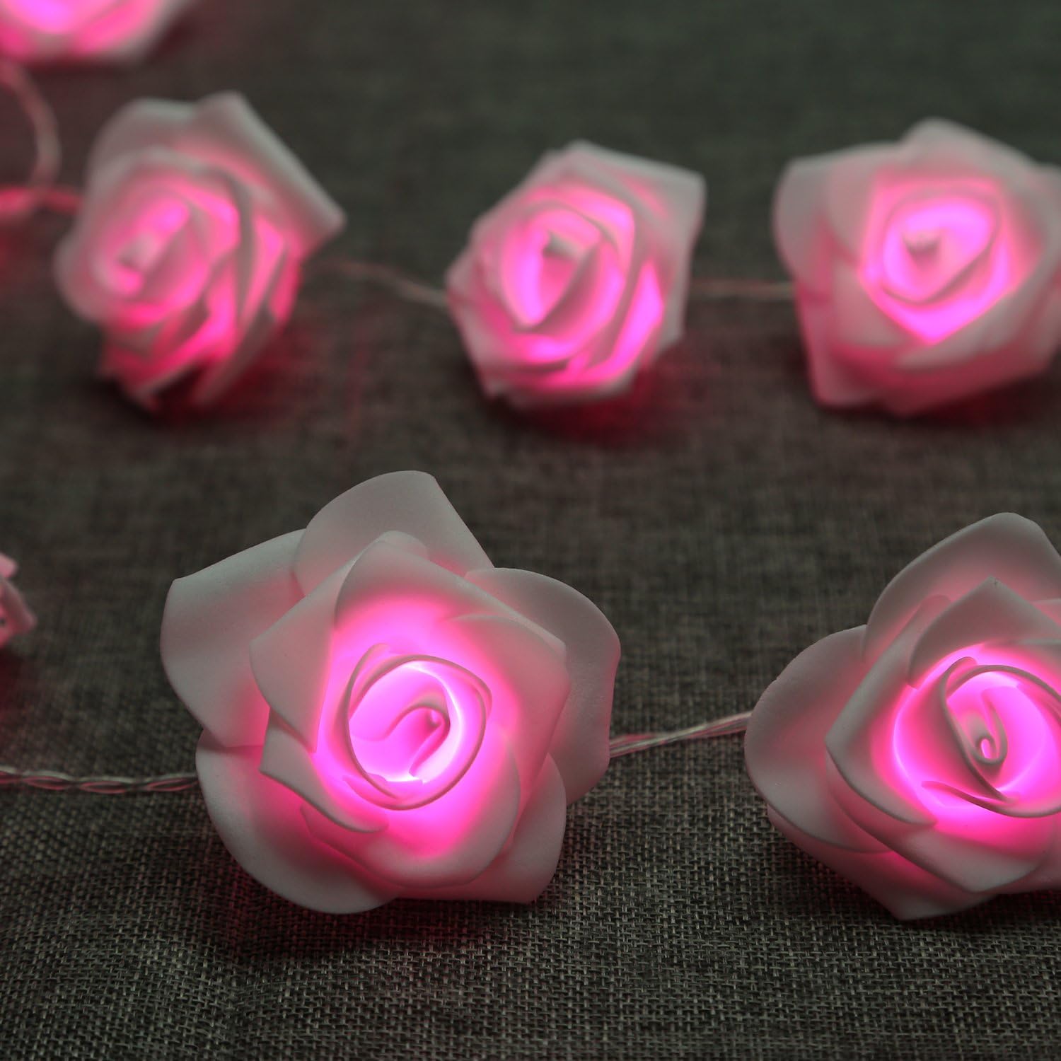 Denknova 10 Battery Operated LED String Lights/LED Roseförmig/Pink or Lilac Xmas Party/Inner Outer Dekration, Pink, 20 LEDs