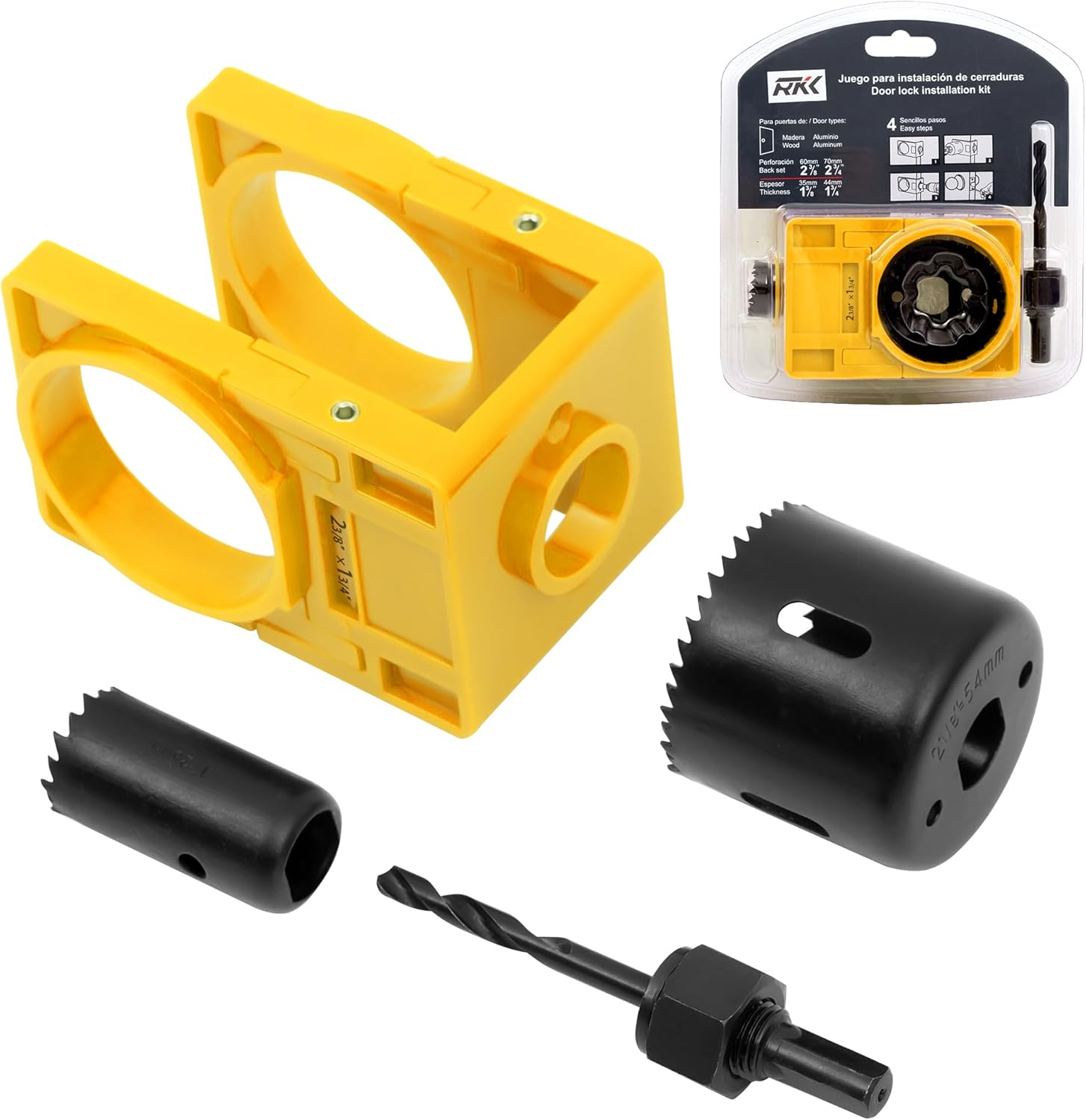 RKK Door Knob Hole Saw Kit, Deadbolt Installation Kit with Door Knob Jig Kit Door Lock Installation Kit Door Hole Drilling Kit for Wooden Doors (Green)