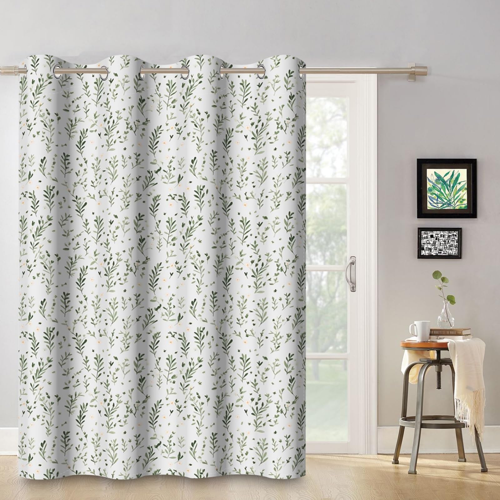 ggaimwf 135x229cm Leaf Eyelet Curtains Plants Leaves Patterned Sage Green Natural Garden Farmhouse Insulated Thermal Blackout Window Drapes for Bedroom Living Room Balcony 1 Single Panel - Image 4