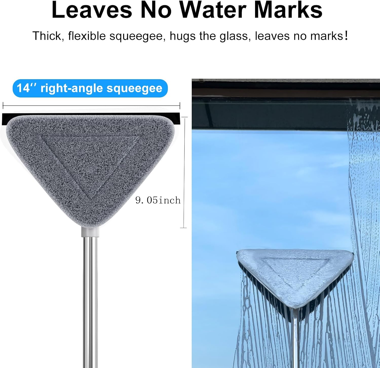 CTIME 78'' 3 in1 Professional Window Squeegee & Wall Mop : Window Cleaning Kit with 360° Rotating Triangular Head & Universal Cloth Slots (Includes 3 Reusable Pads)