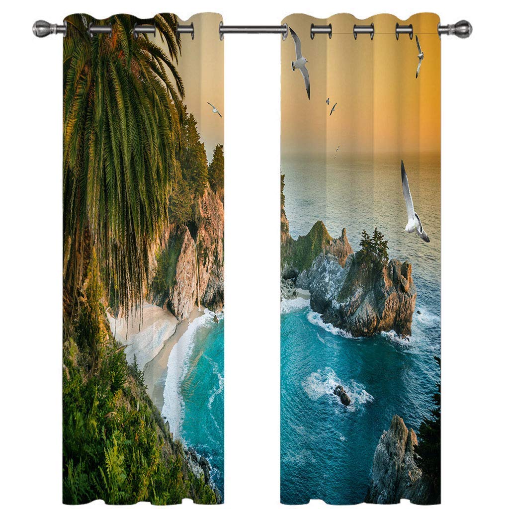 Rideaux isolant thermique pour salon et chambre motif oiseaux de la côte