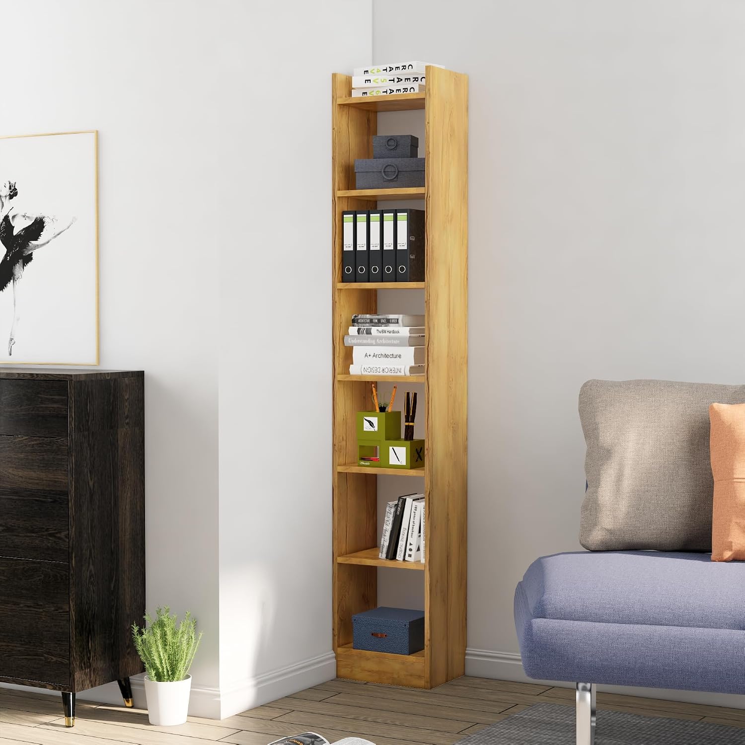 Bniture Book Shelf Wooden for Home Book Rack Organizer Engineered Wood 7 Tier Open Book Shelves Stand for Study Room Libra...